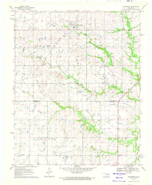 Classic USGS Wainwright Oklahoma 7.5'x7.5' Topo Map Image