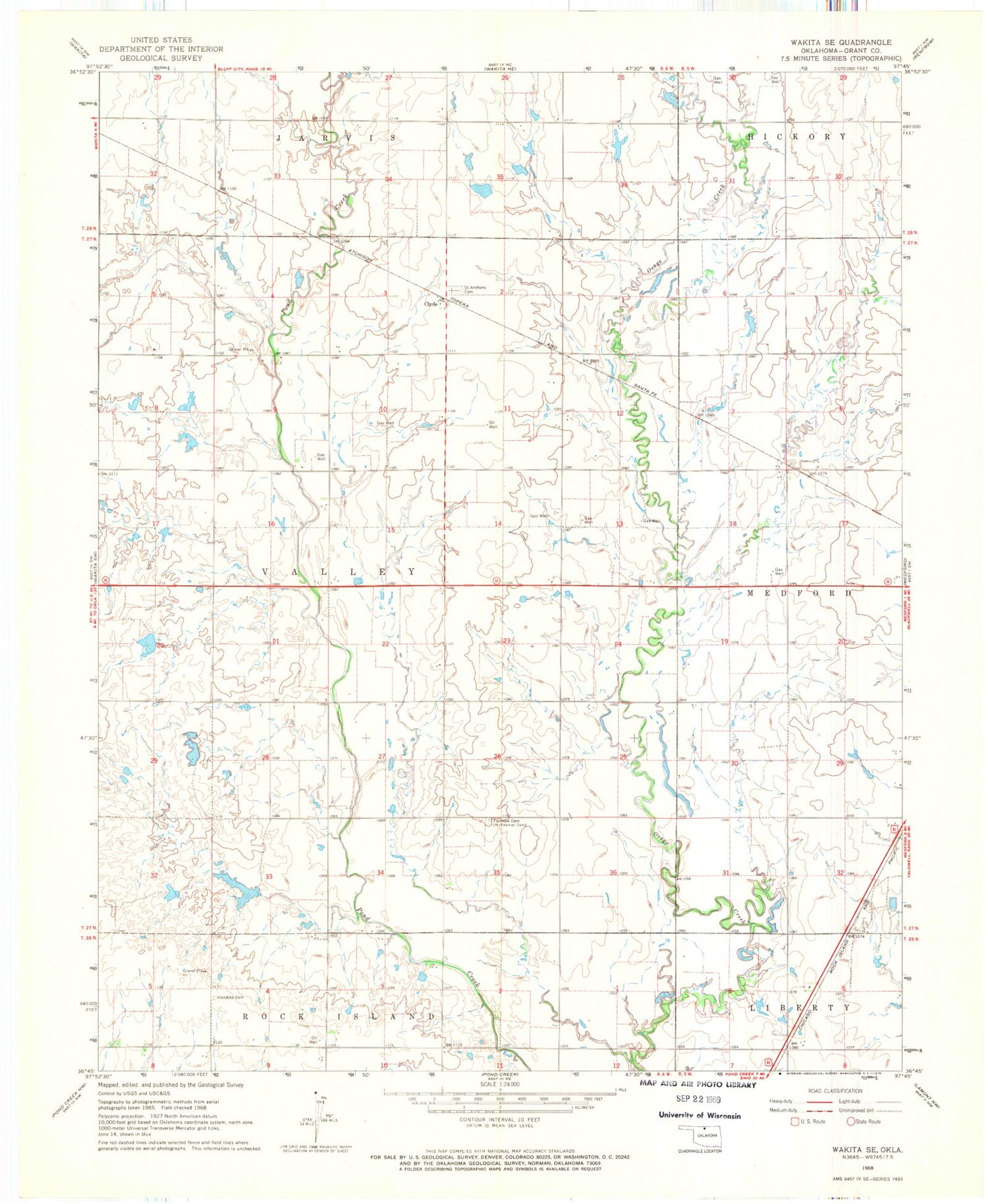 Classic USGS Wakita SE Oklahoma 7.5'x7.5' Topo Map Image