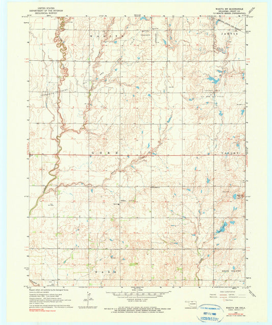 Classic USGS Wakita SW Oklahoma 7.5'x7.5' Topo Map Image