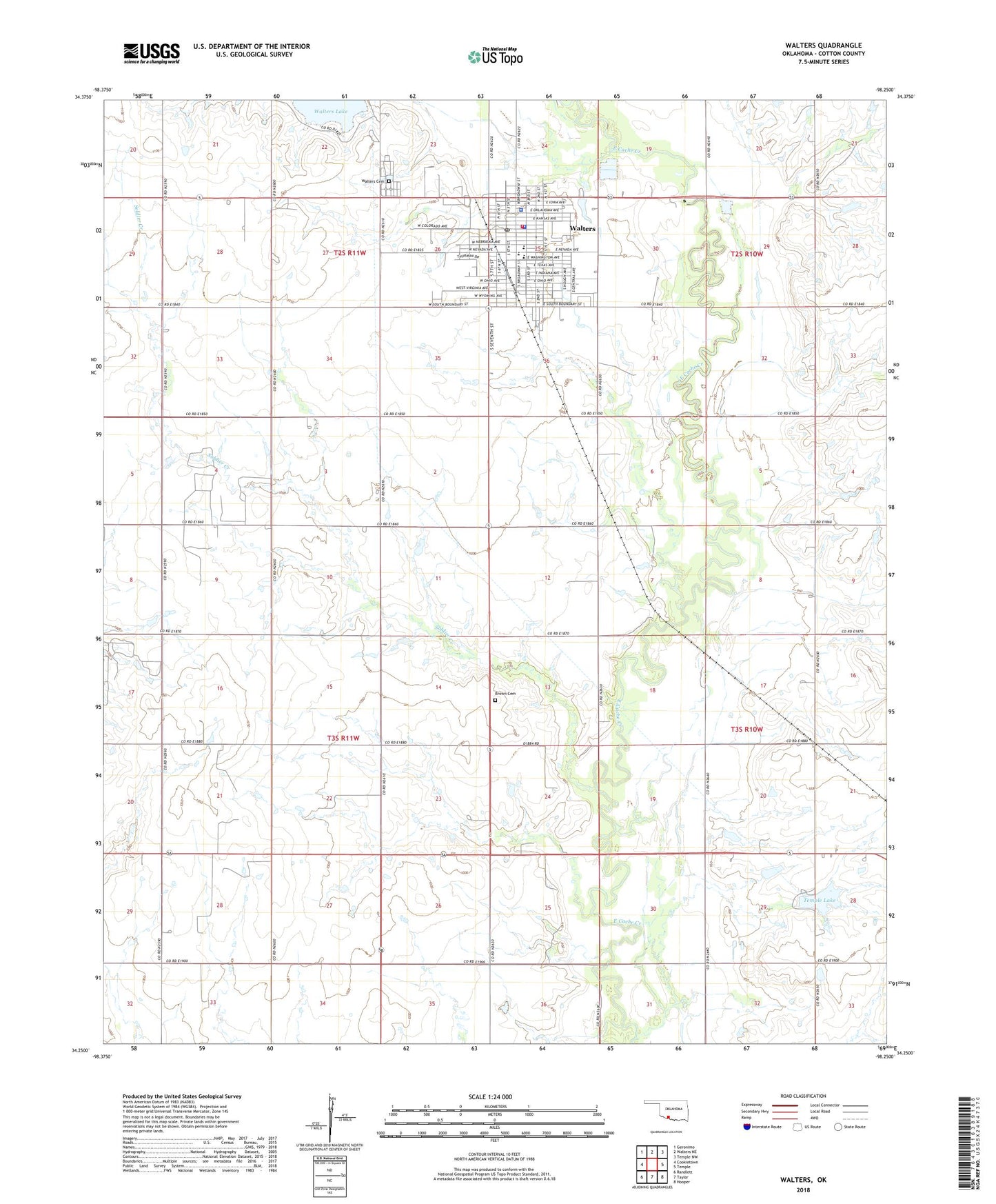 Walters Oklahoma US Topo Map Image