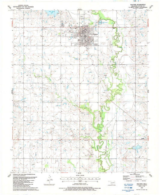 Classic USGS Walters Oklahoma 7.5'x7.5' Topo Map Image