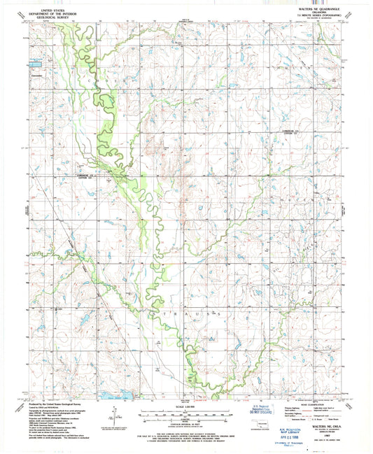 Classic USGS Walters NE Oklahoma 7.5'x7.5' Topo Map Image