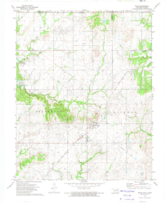 Classic USGS Wann Oklahoma 7.5'x7.5' Topo Map Image
