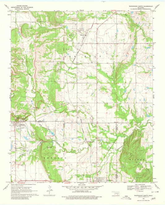 Classic USGS Wapanucka North Oklahoma 7.5'x7.5' Topo Map Image