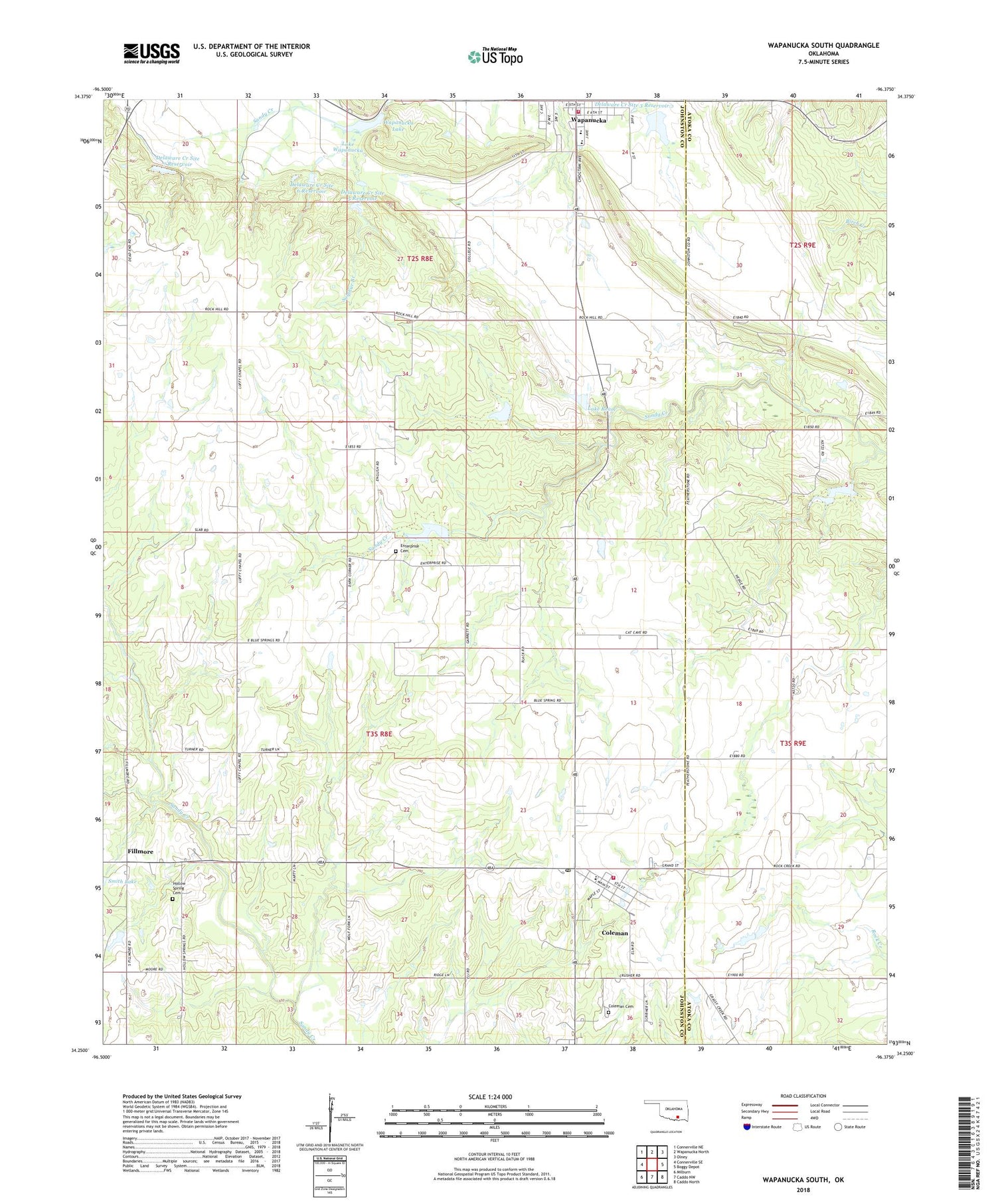 Wapanucka South Oklahoma US Topo Map Image