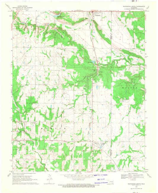 Classic USGS Wapanucka South Oklahoma 7.5'x7.5' Topo Map Image