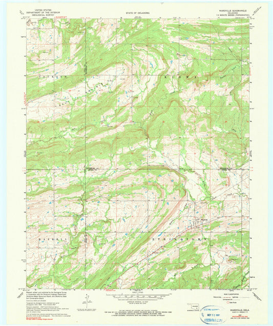 Classic USGS Wardville Oklahoma 7.5'x7.5' Topo Map Image