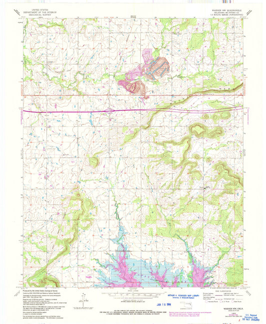 Classic USGS Warner NW Oklahoma 7.5'x7.5' Topo Map Image
