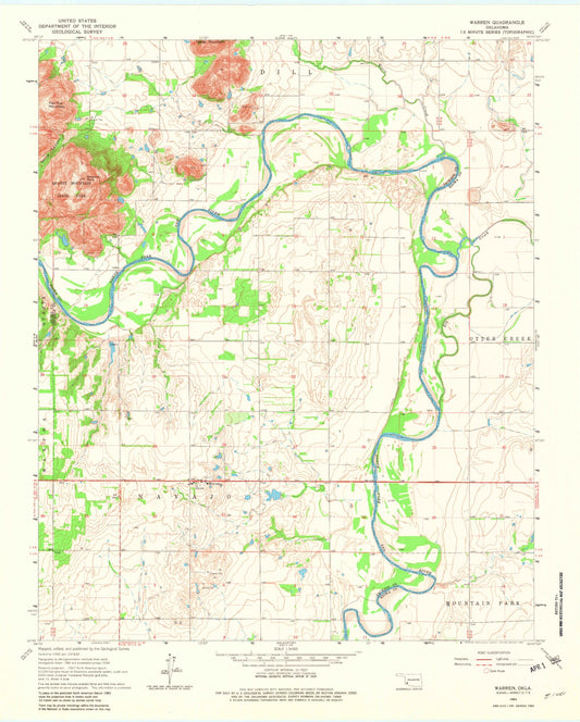 Classic USGS Warren Oklahoma 7.5'x7.5' Topo Map Image