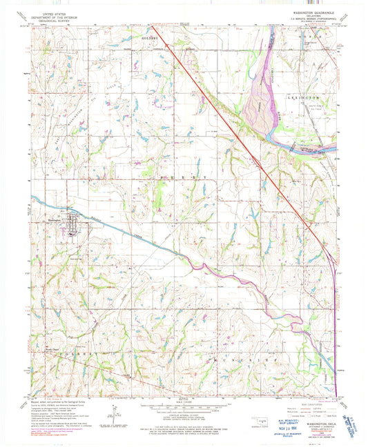 Classic USGS Washington Oklahoma 7.5'x7.5' Topo Map Image