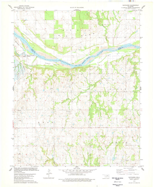 Classic USGS Watchorn Oklahoma 7.5'x7.5' Topo Map Image