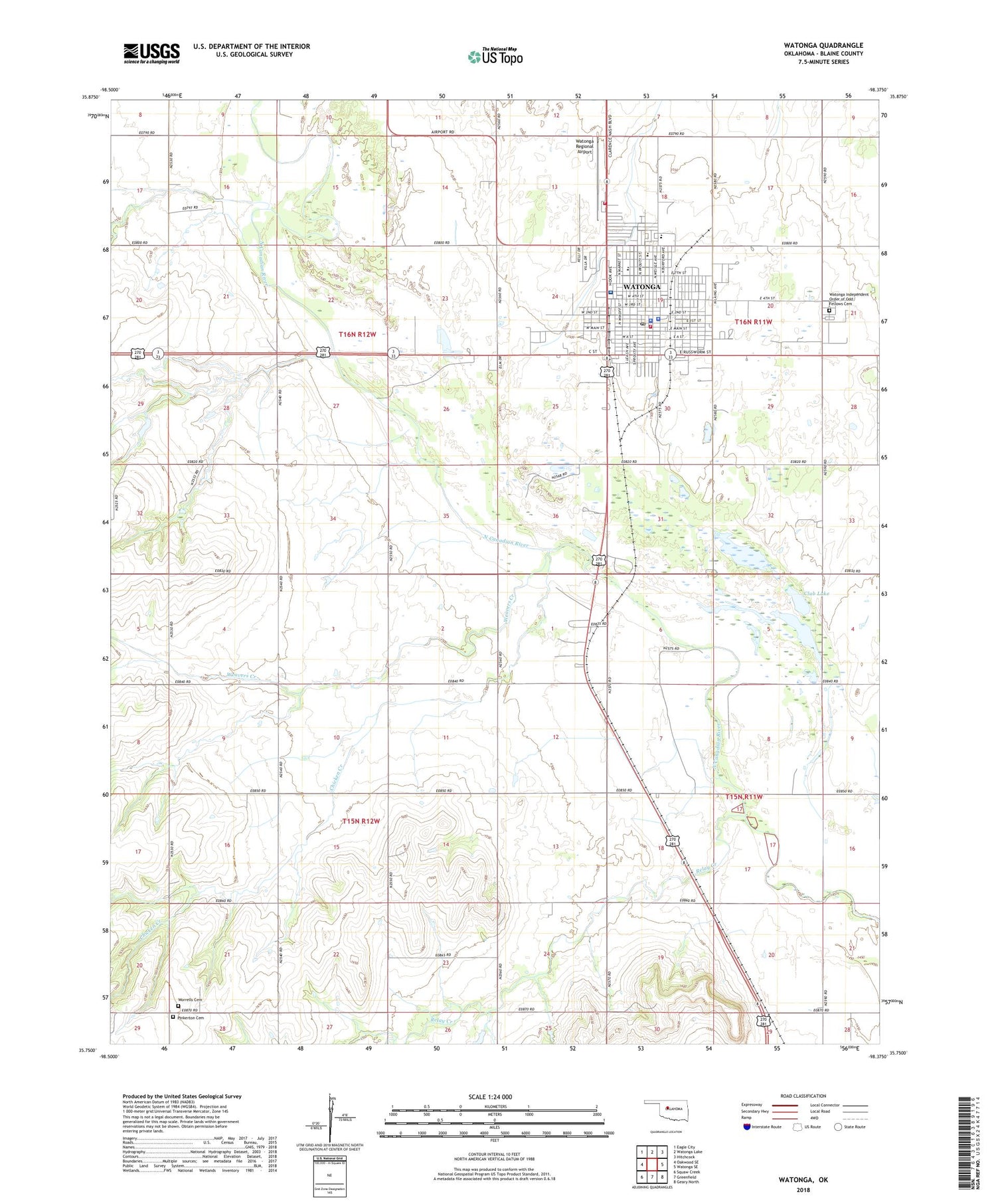 Watonga Oklahoma US Topo Map Image