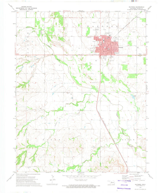 Classic USGS Watonga Oklahoma 7.5'x7.5' Topo Map Image