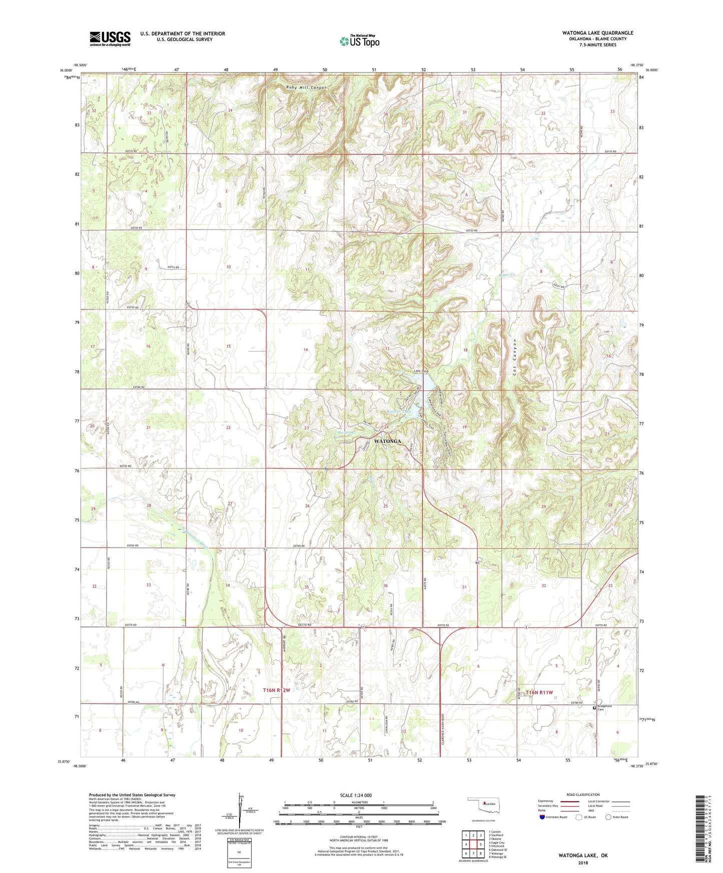Watonga Lake Oklahoma US Topo Map Image