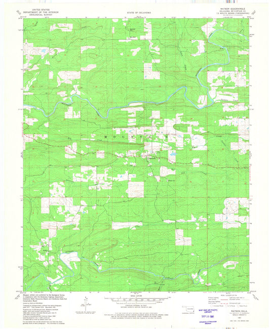 Classic USGS Watson Oklahoma 7.5'x7.5' Topo Map Image