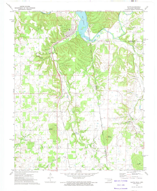 Classic USGS Watts Oklahoma 7.5'x7.5' Topo Map Image