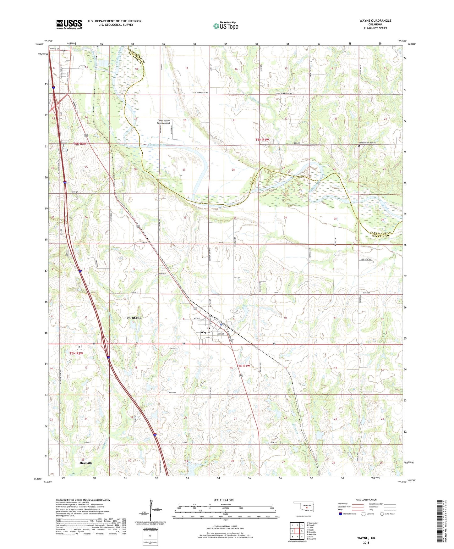 Wayne Oklahoma US Topo Map Image