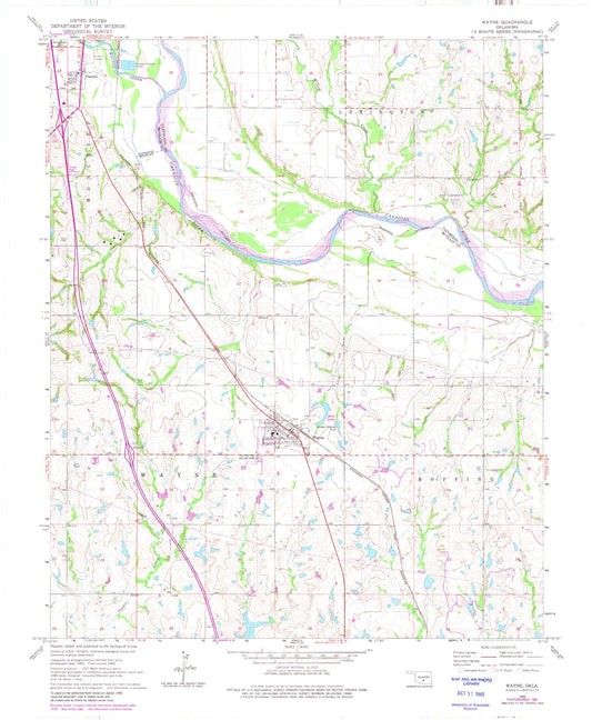 Classic USGS Wayne Oklahoma 7.5'x7.5' Topo Map Image