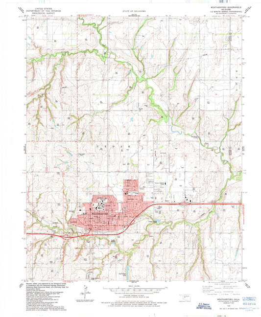 Classic USGS Weatherford Oklahoma 7.5'x7.5' Topo Map Image