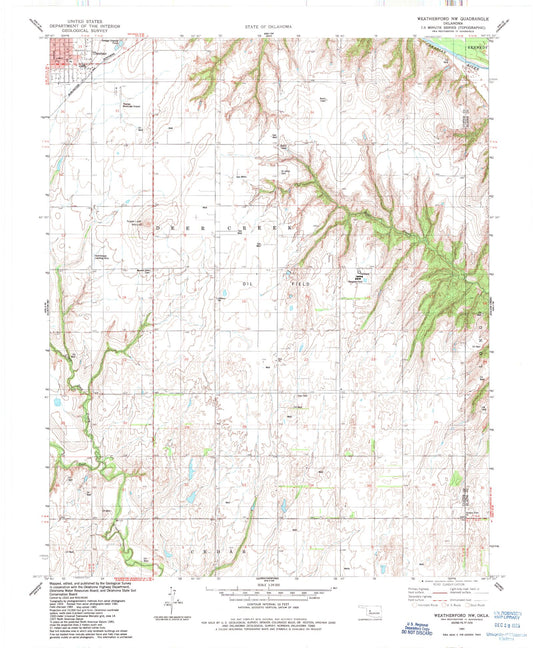 Classic USGS Weatherford NW Oklahoma 7.5'x7.5' Topo Map Image