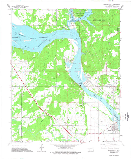 Classic USGS Webbers Falls Oklahoma 7.5'x7.5' Topo Map Image