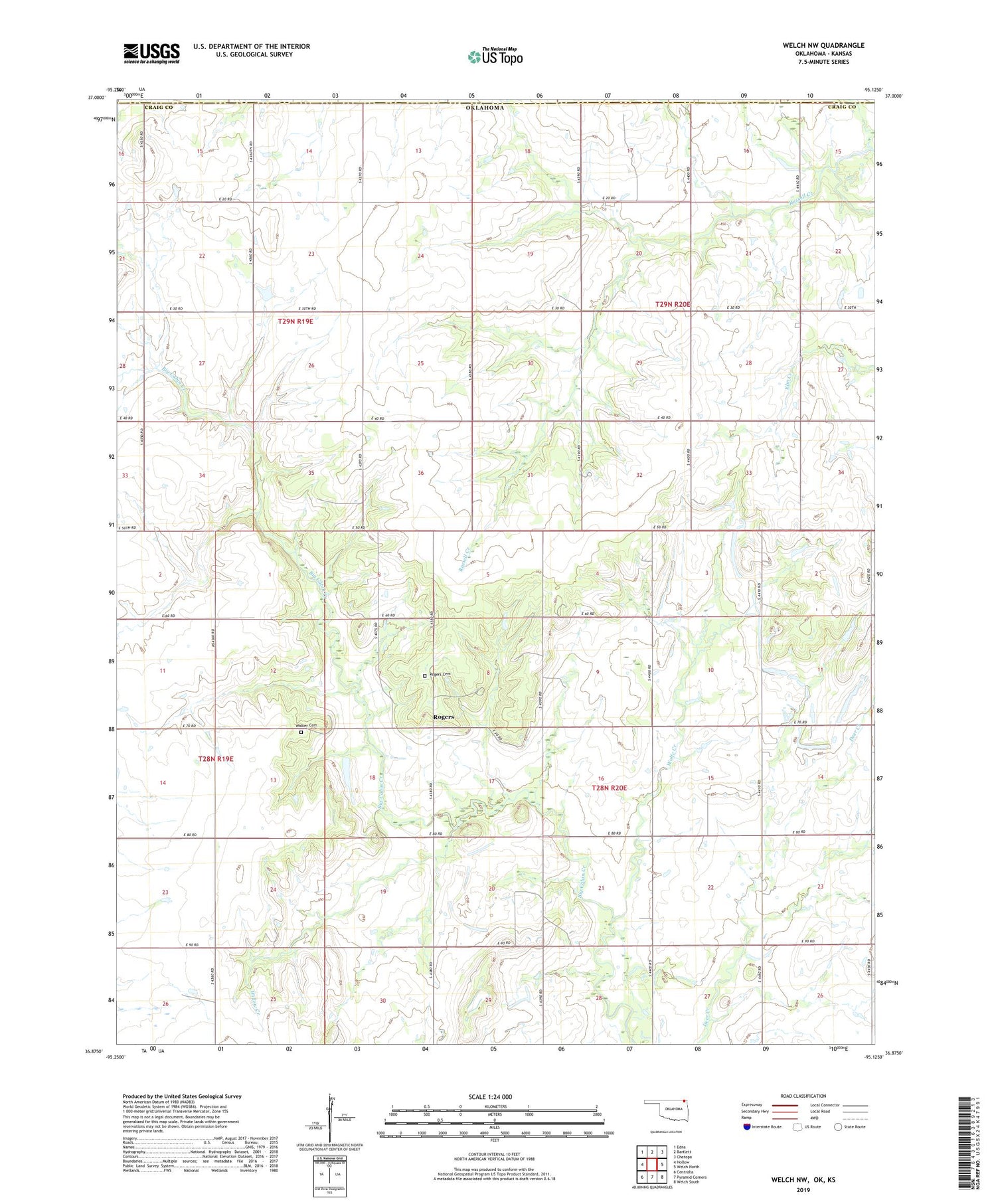 Welch NW Oklahoma US Topo Map Image