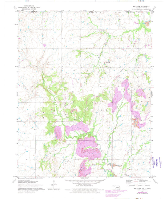Classic USGS Welch NW Oklahoma 7.5'x7.5' Topo Map Image