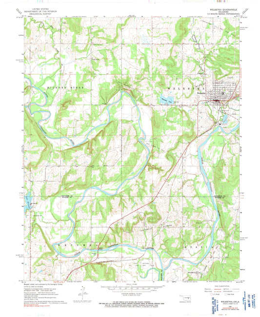 Classic USGS Weleetka Oklahoma 7.5'x7.5' Topo Map Image