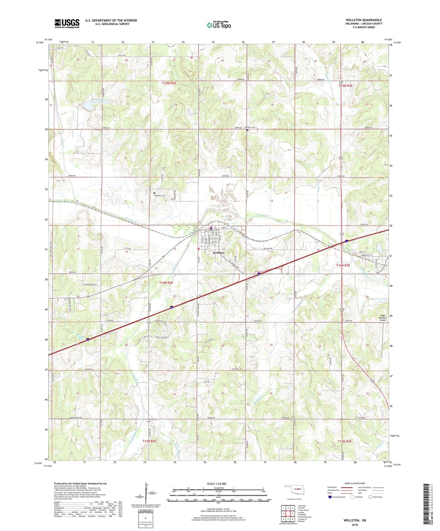 Wellston Oklahoma US Topo Map Image