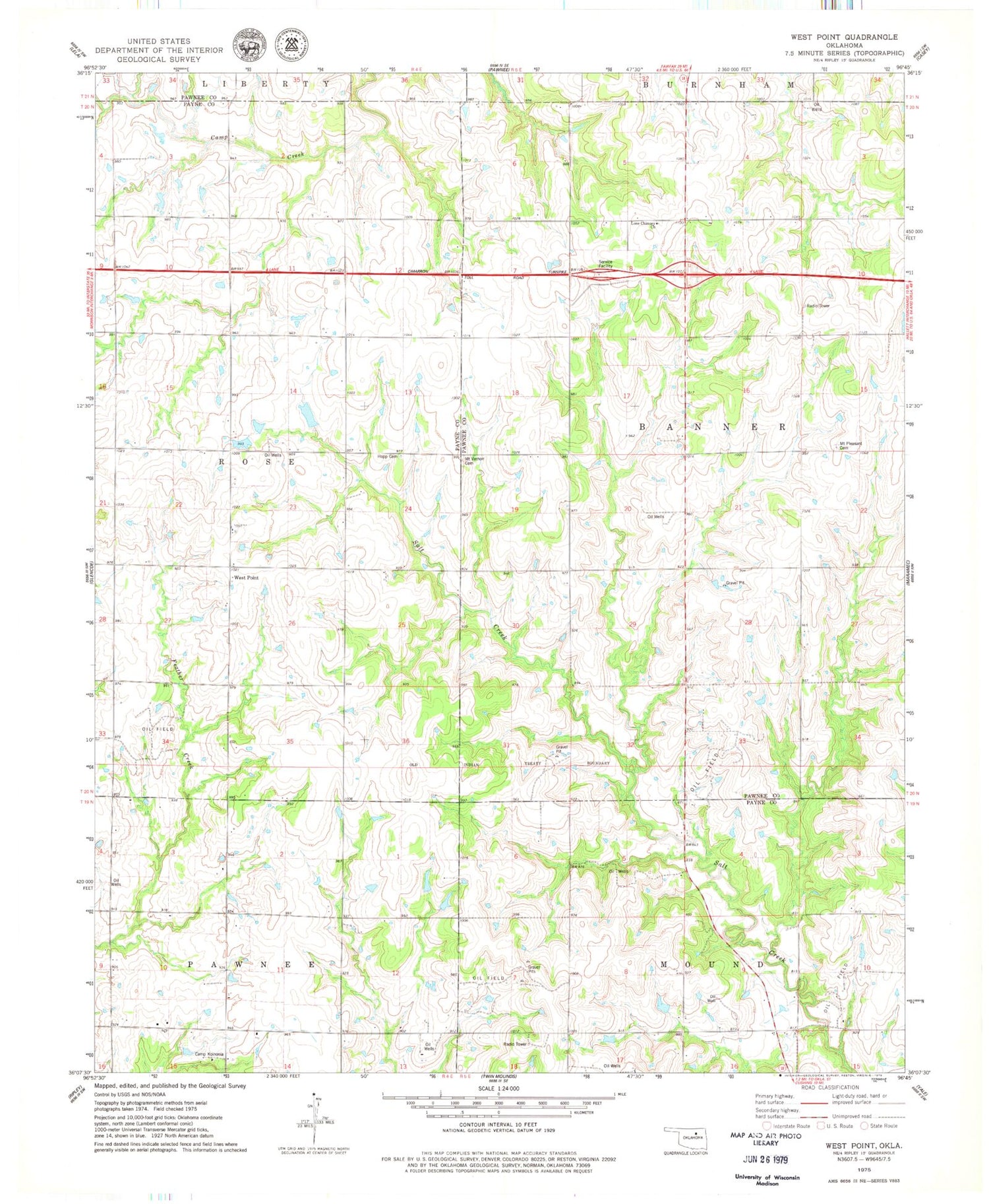 Classic USGS West Point Oklahoma 7.5'x7.5' Topo Map Image