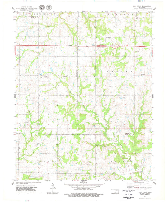 Classic USGS West Point Oklahoma 7.5'x7.5' Topo Map Image