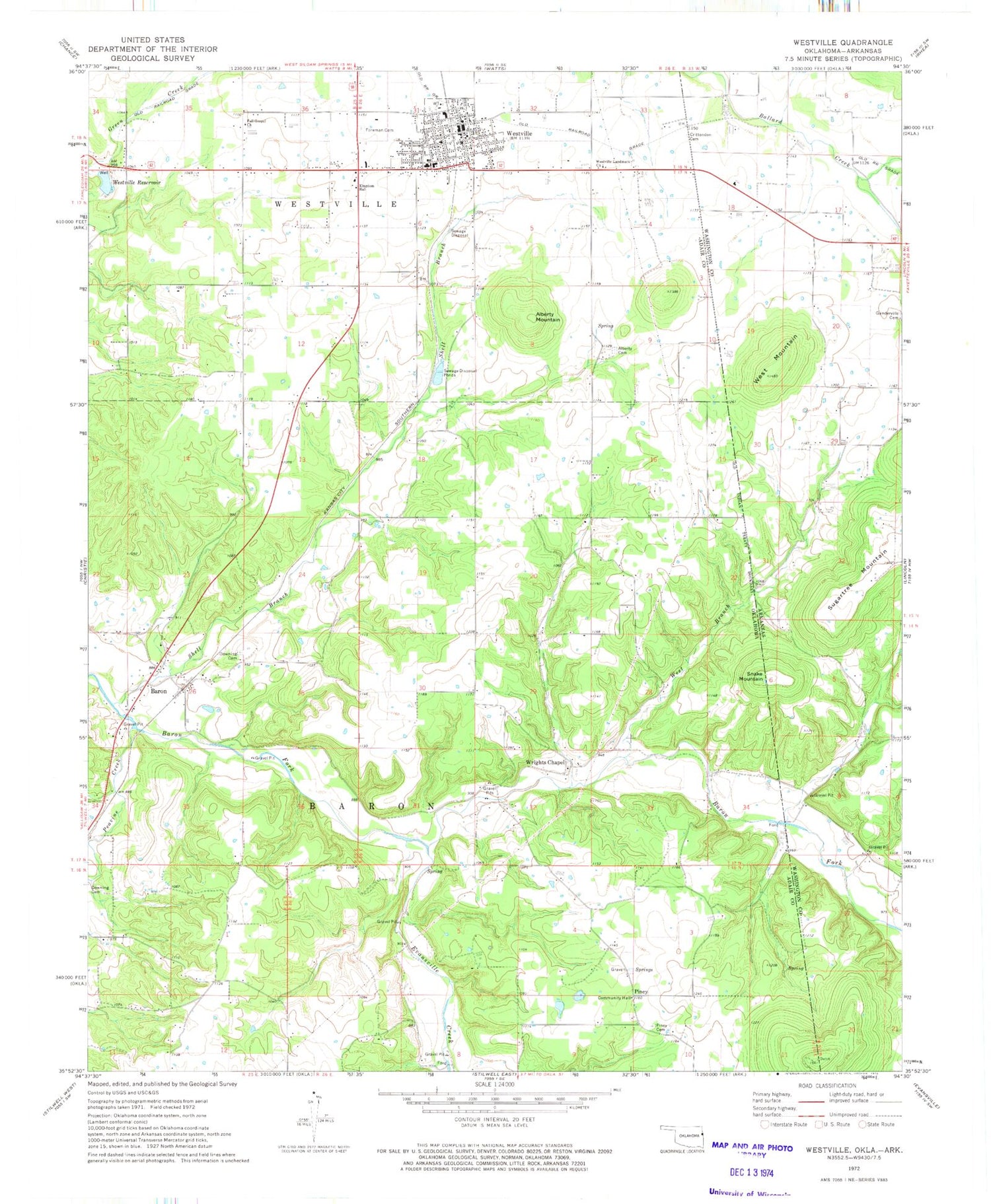 Classic USGS Westville Oklahoma 7.5'x7.5' Topo Map Image