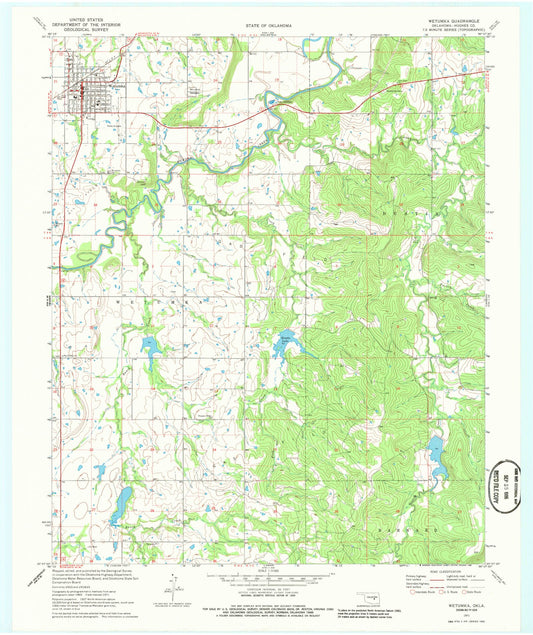 Classic USGS Wetumka Oklahoma 7.5'x7.5' Topo Map Image