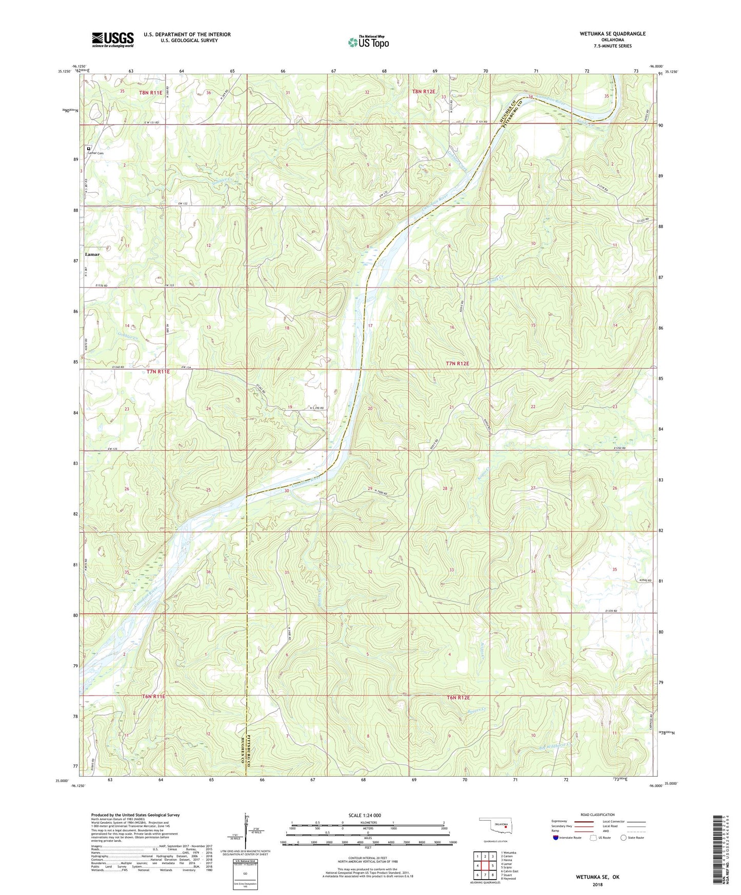 Wetumka SE Oklahoma US Topo Map Image
