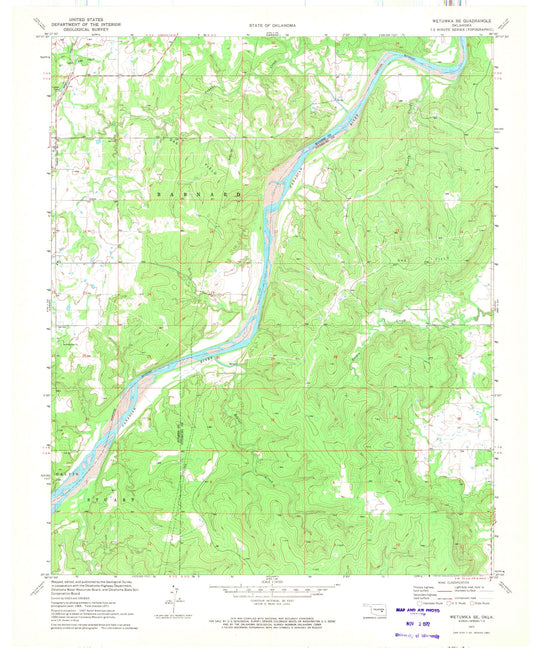Classic USGS Wetumka SE Oklahoma 7.5'x7.5' Topo Map Image