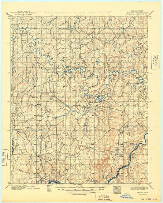 Historic 1900 Wewoka Oklahoma 30'x30' Topo Map Image