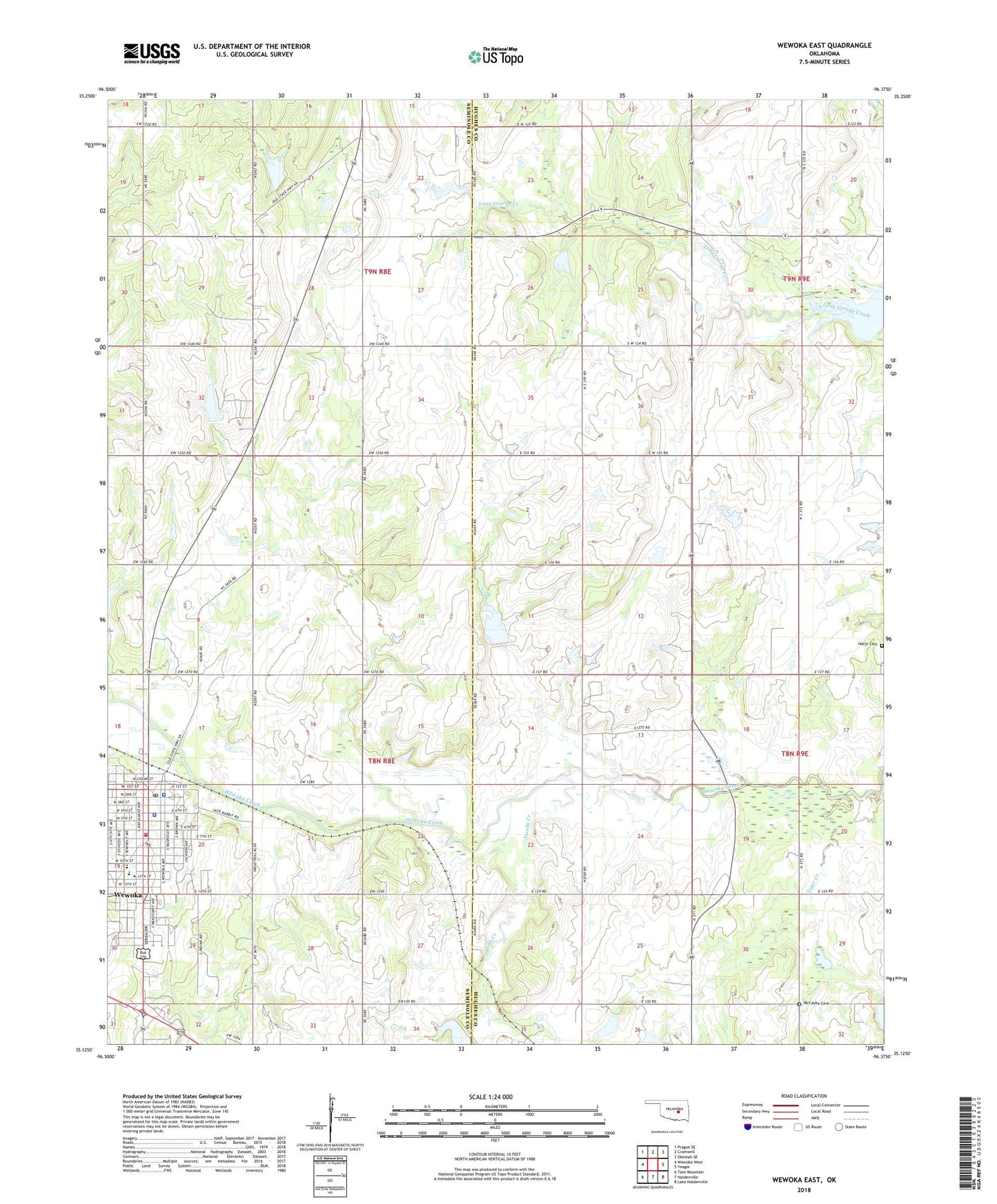 Wewoka East Oklahoma US Topo Map Image