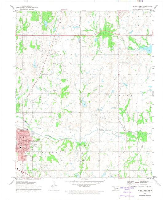 Classic USGS Wewoka East Oklahoma 7.5'x7.5' Topo Map Image