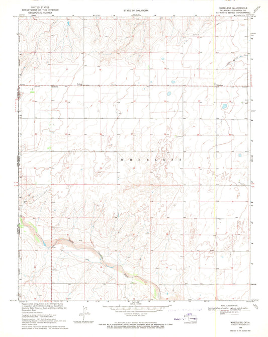 Classic USGS Wheeless Oklahoma 7.5'x7.5' Topo Map Image