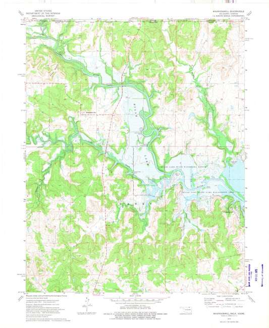 Classic USGS Whippoorwill Oklahoma 7.5'x7.5' Topo Map Image