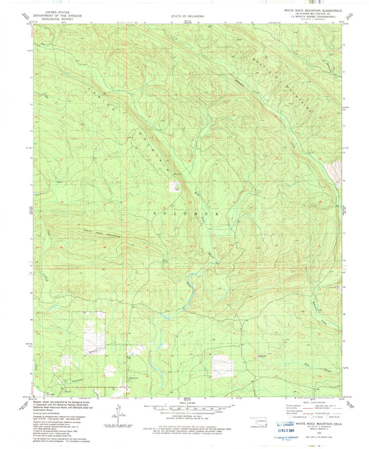 Classic USGS White Rock Mountain Oklahoma 7.5'x7.5' Topo Map Image