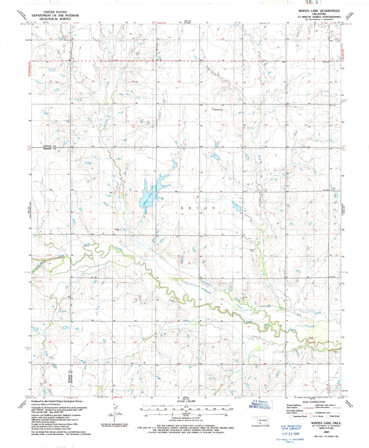 Classic USGS Whites Lake Oklahoma 7.5'x7.5' Topo Map Image