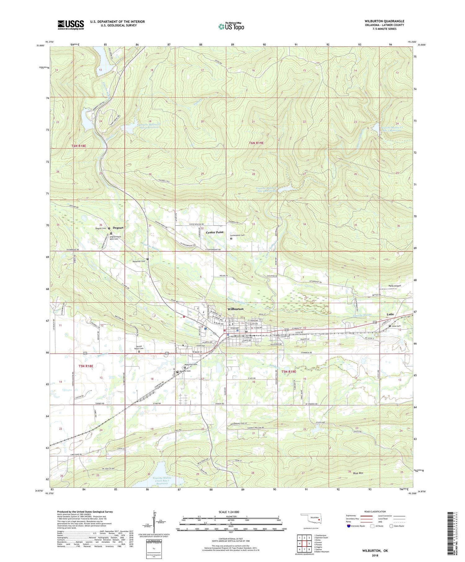 Wilburton Oklahoma US Topo Map Image