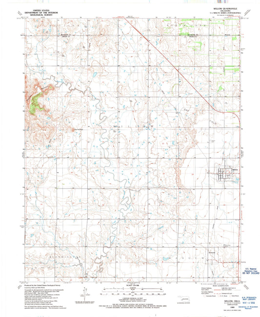 Classic USGS Willow Oklahoma 7.5'x7.5' Topo Map Image