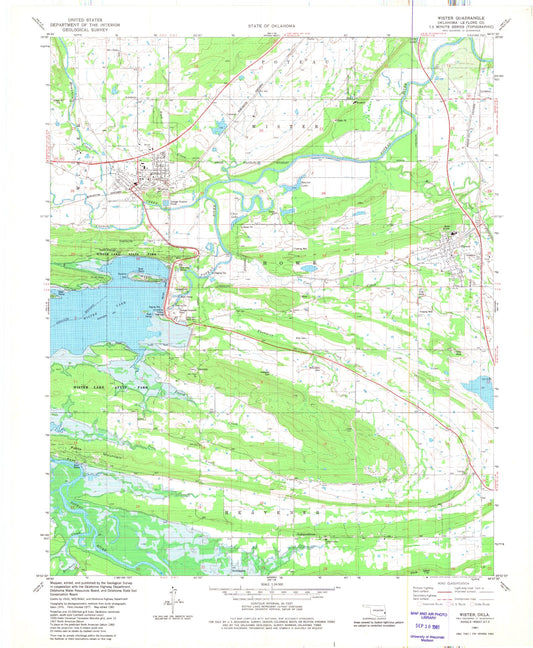 Classic USGS Wister Oklahoma 7.5'x7.5' Topo Map Image