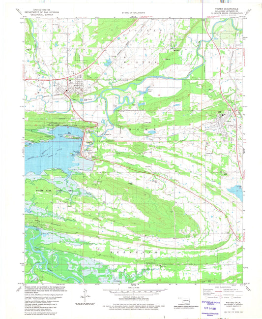 Classic USGS Wister Oklahoma 7.5'x7.5' Topo Map Image