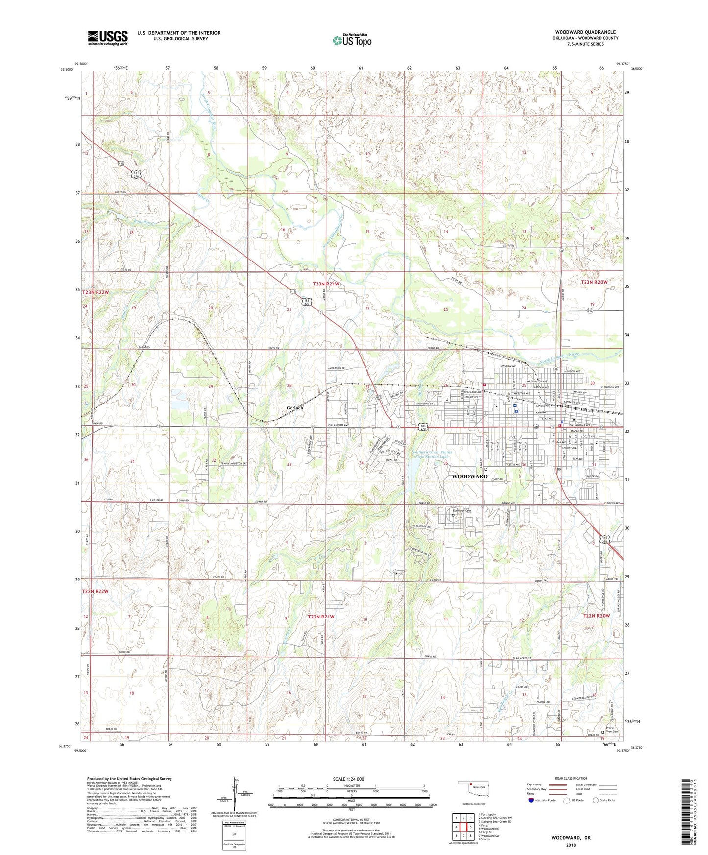 Woodward Oklahoma US Topo Map Image