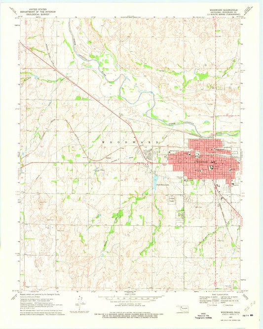 Classic USGS Woodward Oklahoma 7.5'x7.5' Topo Map Image