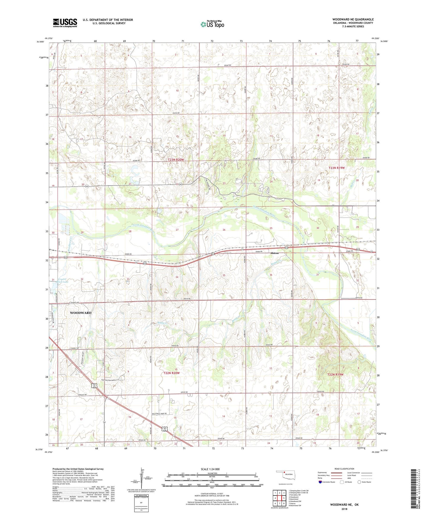 Woodward NE Oklahoma US Topo Map Image