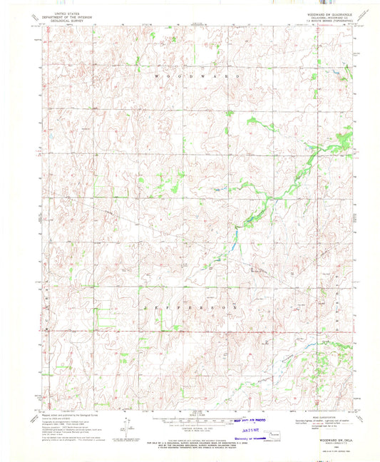 Classic USGS Woodward SW Oklahoma 7.5'x7.5' Topo Map Image